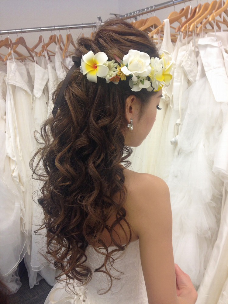 ロングヘアーにハクレイ（花冠）のセット